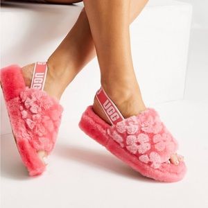 UGG Fluff Yeah Slide Poppy Sheepskin Slipper Sandals